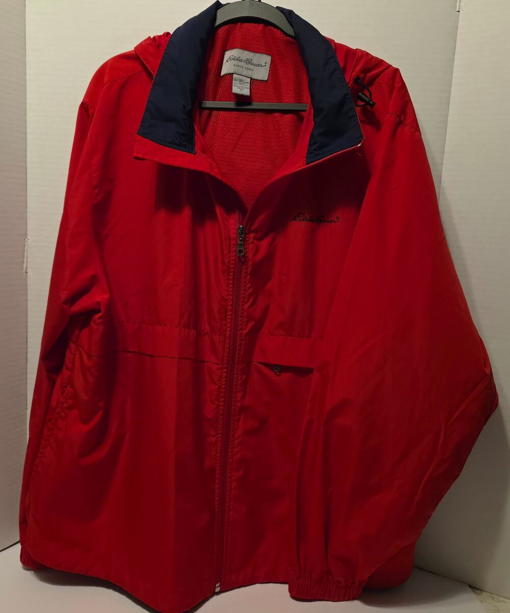 Eddie Bauer Men's Vibrant Red windbreaker lightweight nylon shell hooded size XL